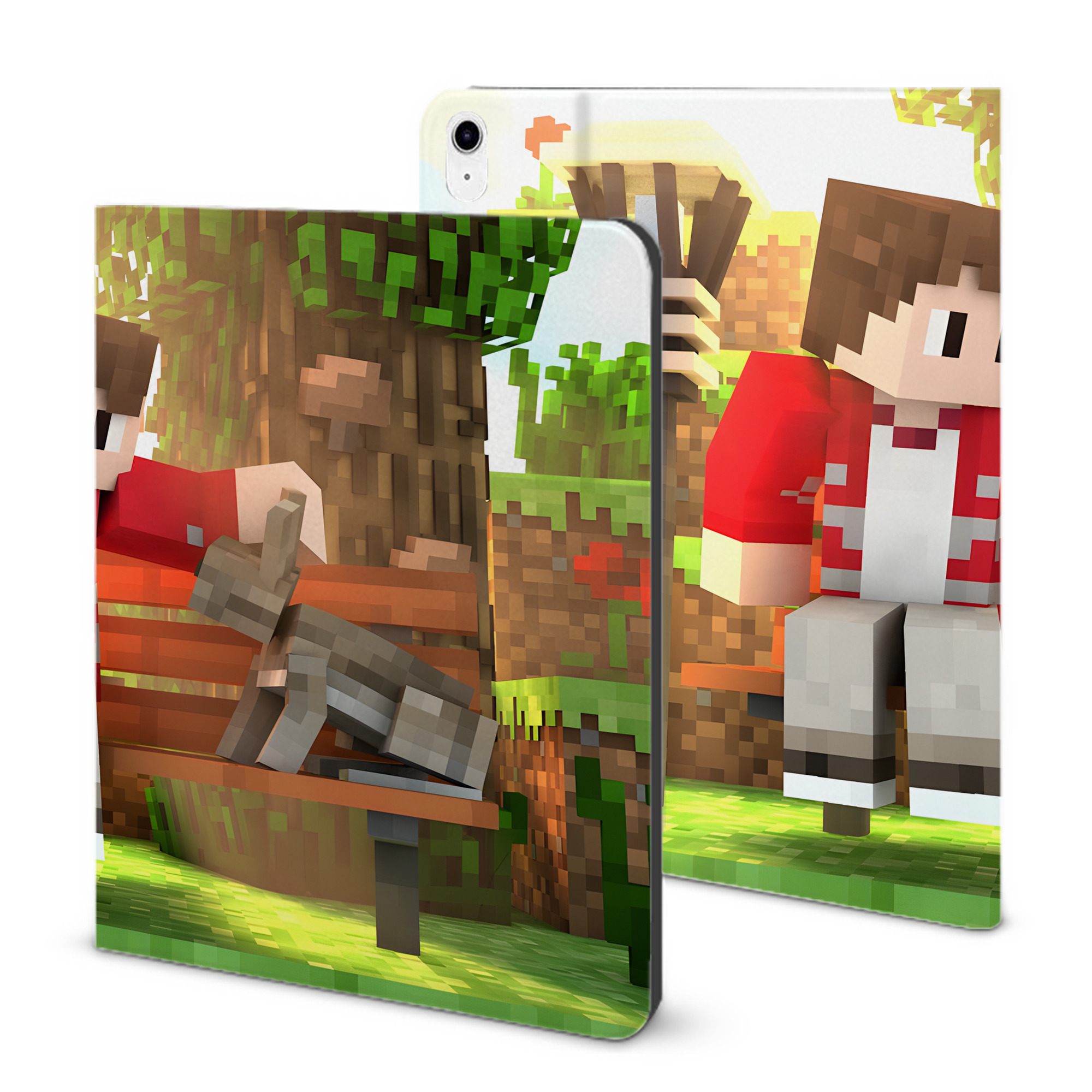 （画像用） マインクラフト ブロックの世界 Minecraft MC Block world IPad ケース ブック型 PUレザー TPU 耐衝撃 軽量 薄型 ペン収納なし 全面保護 IPad 各モデル対応